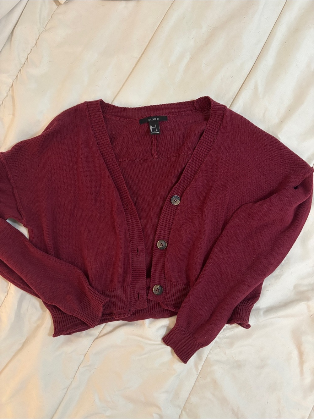 Burgundy Cotton Crop Button Up Sweater Cardigan